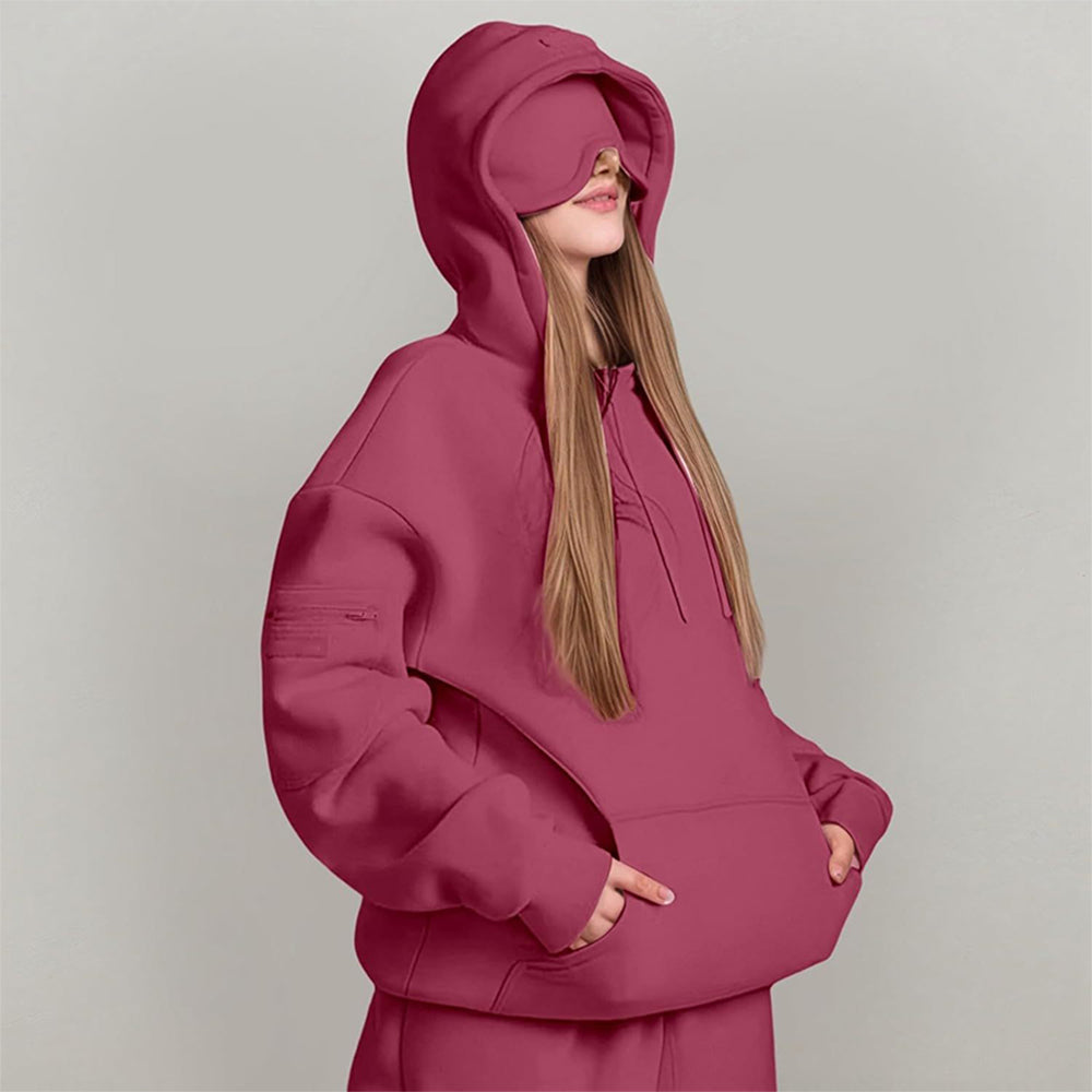Airplane Model Travel Hoodie Eye Mask Built in Long Sleeve Oversized Sweatshirt