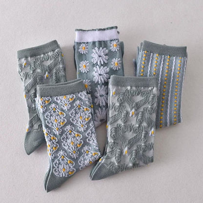 5 Pairs Womens Floral Socks