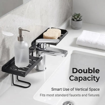 Foldable Over-Sink Organizer – No-Drill Carbon Steel Sink Storage Rack, Adjustable & Easy-Drain