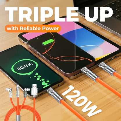 120W 3 in 1 Rotating Elbow Fast Charging Data Cable