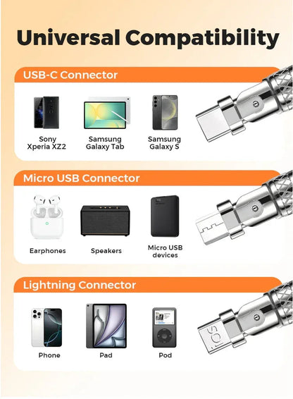 120W 3 in 1 Rotating Elbow Fast Charging Data Cable