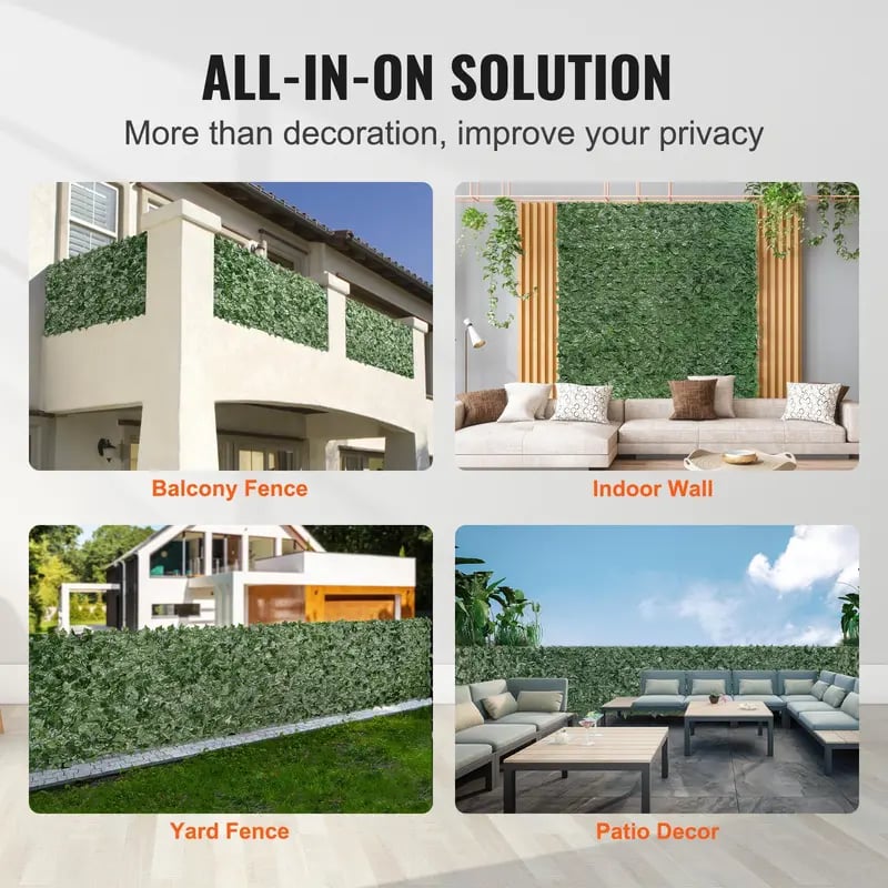 Artificial Ivy Privacy Fence Screen, Realistic Green Wall Fence with Mesh Backing & Reinforced Joints