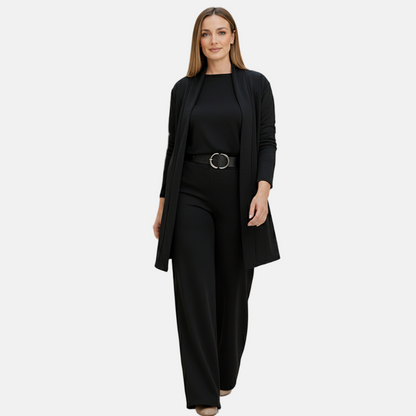 Elegant 3-Piece Set Including Long Cardigan, Top And Pants