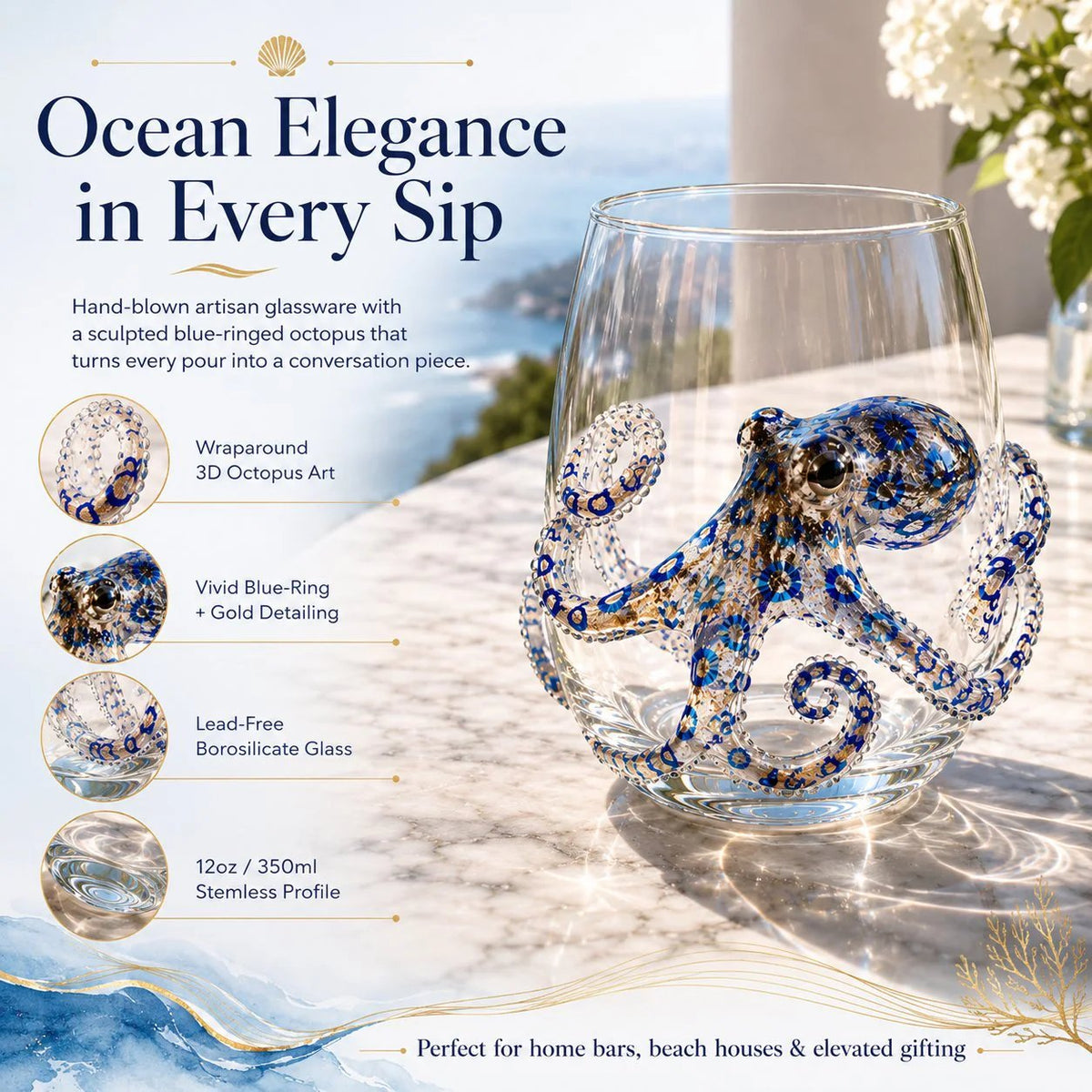 ⏰Last day Promotion 🔥-🎁The Perfect Beach House Gift🌊3D Ocean Animal Artisan Glassware Collection🎁
