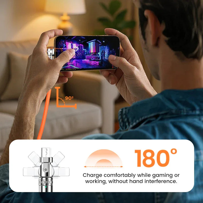 120W 3 in 1 Rotating Elbow Fast Charging Data Cable