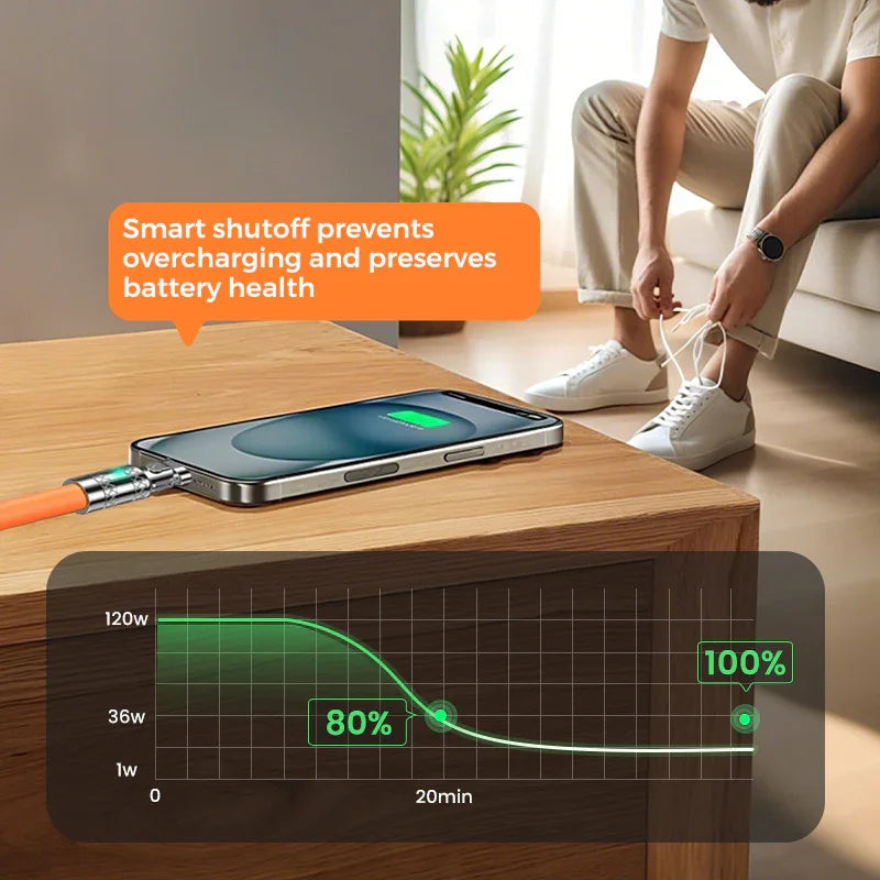 120W 3 in 1 Rotating Elbow Fast Charging Data Cable