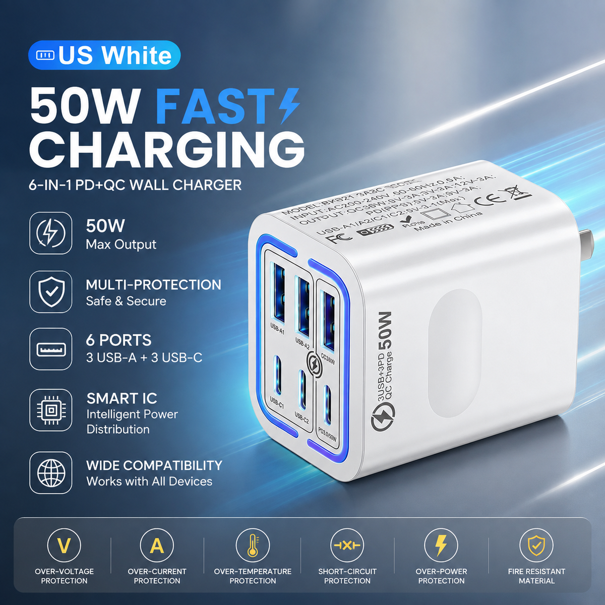 50W 6-Port Fast Charging