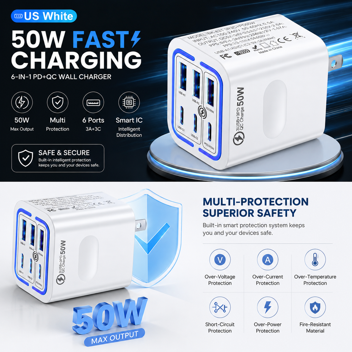 50W 6-Port Fast Charging