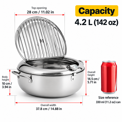 4.2L/142oz Extra Large Deep Frying Pot with a Thermometer