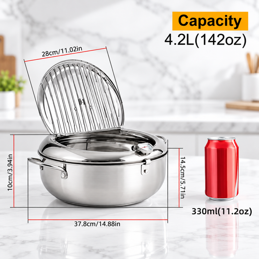4.2L/142oz Extra Large Deep Frying Pot with a Thermometer