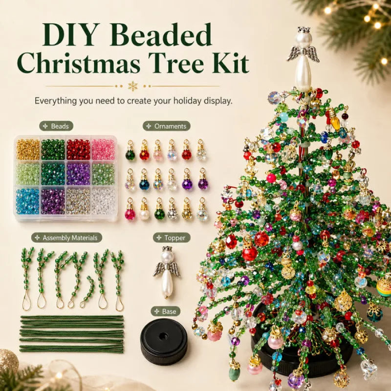 Handmade DIY Beaded Christmas Tree Making Kit, Mini Crystal Bead Christmas Tree Desktop Decor, Christmas DIY Craft Supplies, Cre