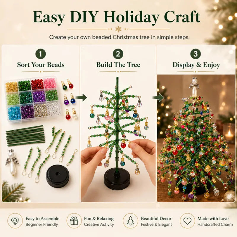 Handmade DIY Beaded Christmas Tree Making Kit, Mini Crystal Bead Christmas Tree Desktop Decor, Christmas DIY Craft Supplies, Cre