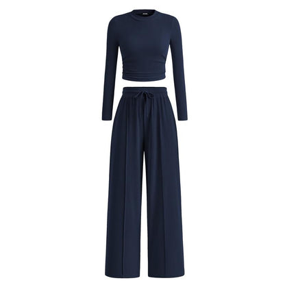 Crop Top Straight Leg Pants 2-Piece Lounge Set