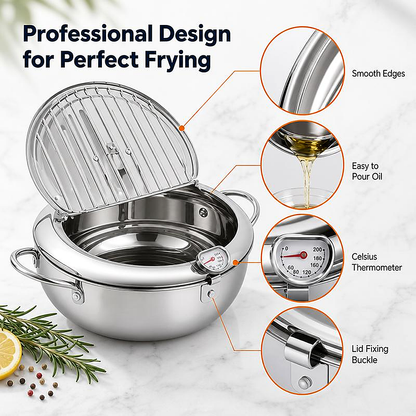 4.2L/142oz Extra Large Deep Frying Pot with a Thermometer