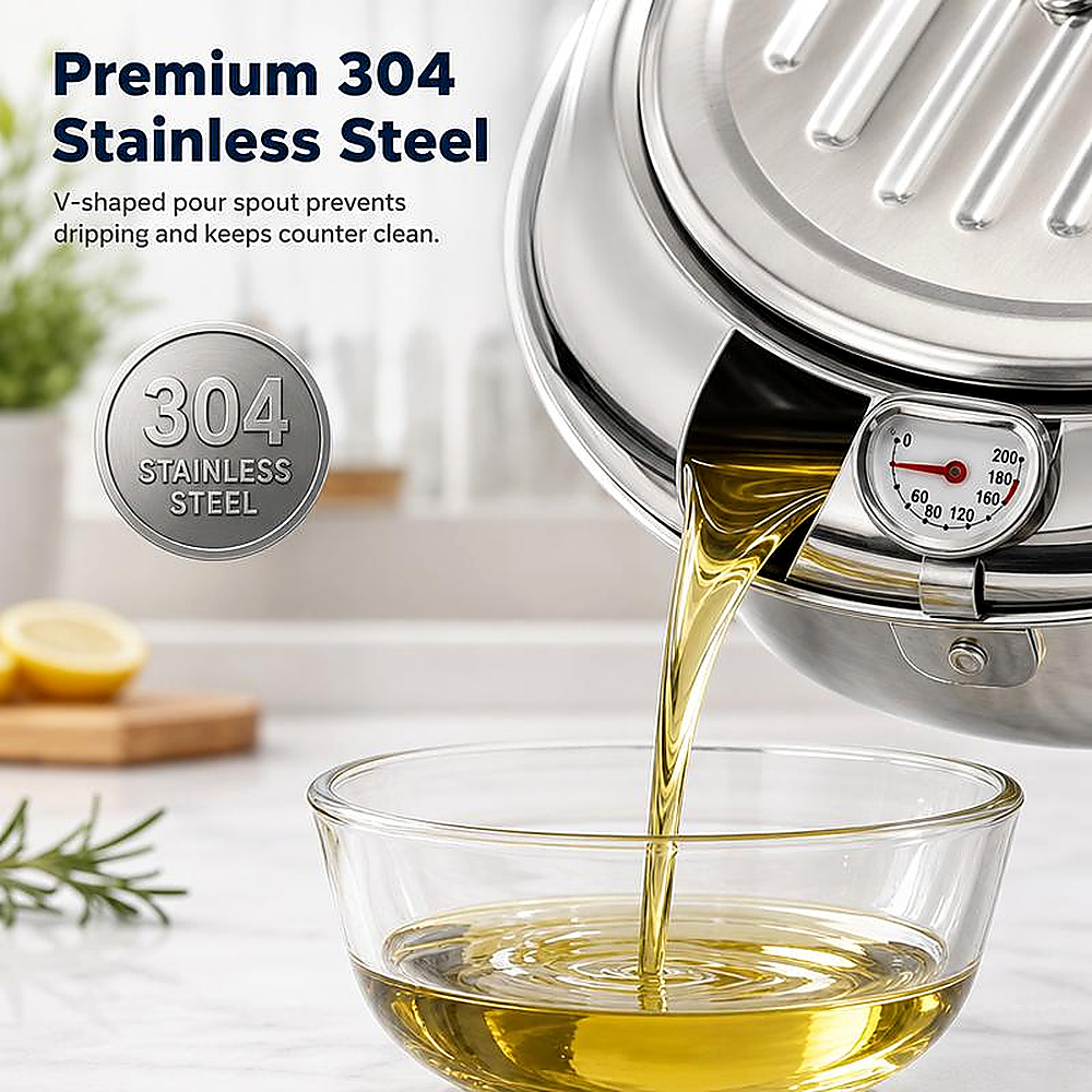 4.2L/142oz Extra Large Deep Frying Pot with a Thermometer