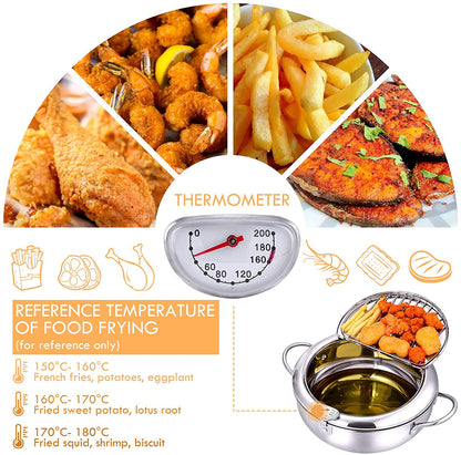 4.2L/142oz Extra Large Deep Frying Pot with a Thermometer