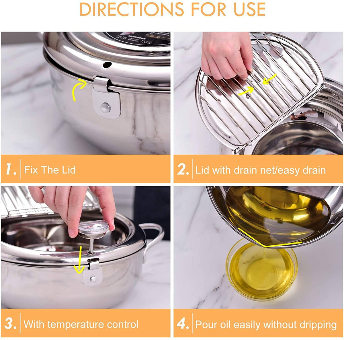 4.2L/142oz Extra Large Deep Frying Pot with a Thermometer