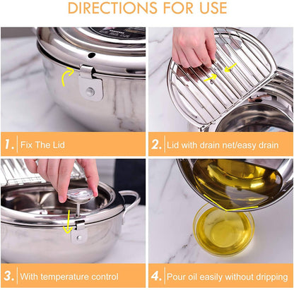 4.2L/142oz Extra Large Deep Frying Pot with a Thermometer