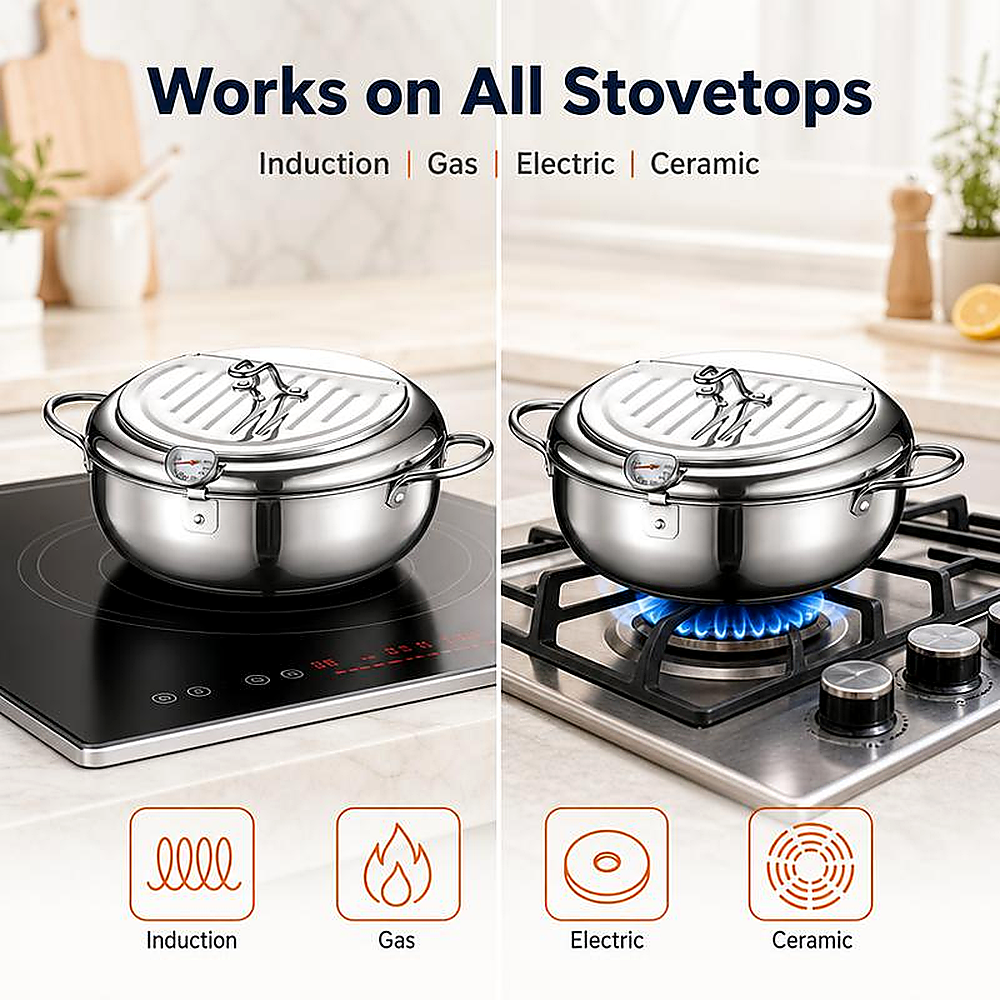 4.2L/142oz Extra Large Deep Frying Pot with a Thermometer