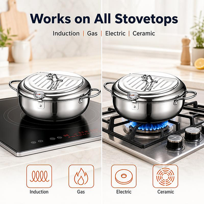 4.2L/142oz Extra Large Deep Frying Pot with a Thermometer